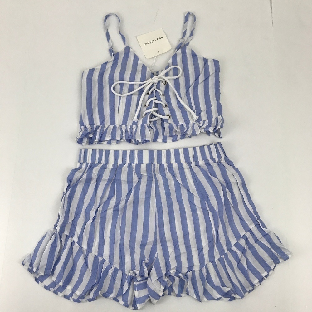 Zaful Shorts and  Halter Outfit Blue White‎ Stripes size xl